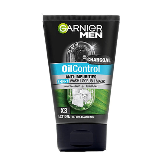Garnier Men Charcoal Oil Control Anti Impurities 3 in 1 Face Wash 100Ml - Khayest