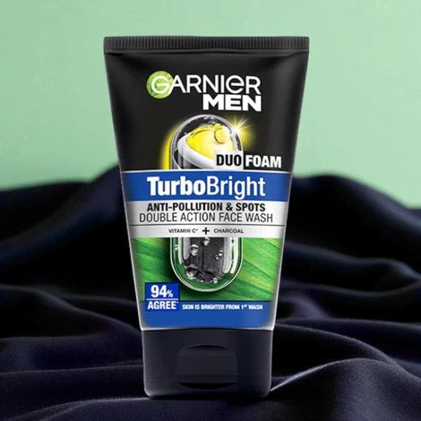 Garnier Men Duo Foam Turbo Bright Anti Pollution & Spots Face Wash 100Ml - Khayest