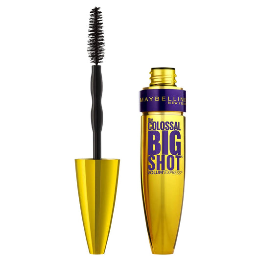 "Maybelline Mascara Colossal Big Shot gold tube with precision volume applicator brush"