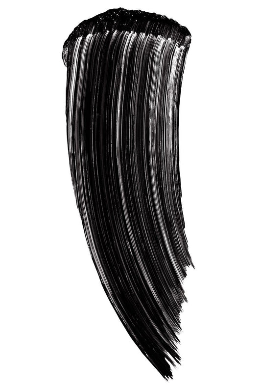 Close-up texture of the Maybelline Mascara in the shade Blackest Black, highlighting its intense black pigment.