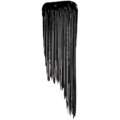 A thick swatch of black Maybelline Mascara, showing the rich pigment and formula of the Falsies Lash Lift.