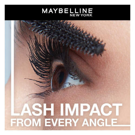 "Maybelline Mascara dramatic lash impact close-up showing voluminous lashes with mascara wand application"