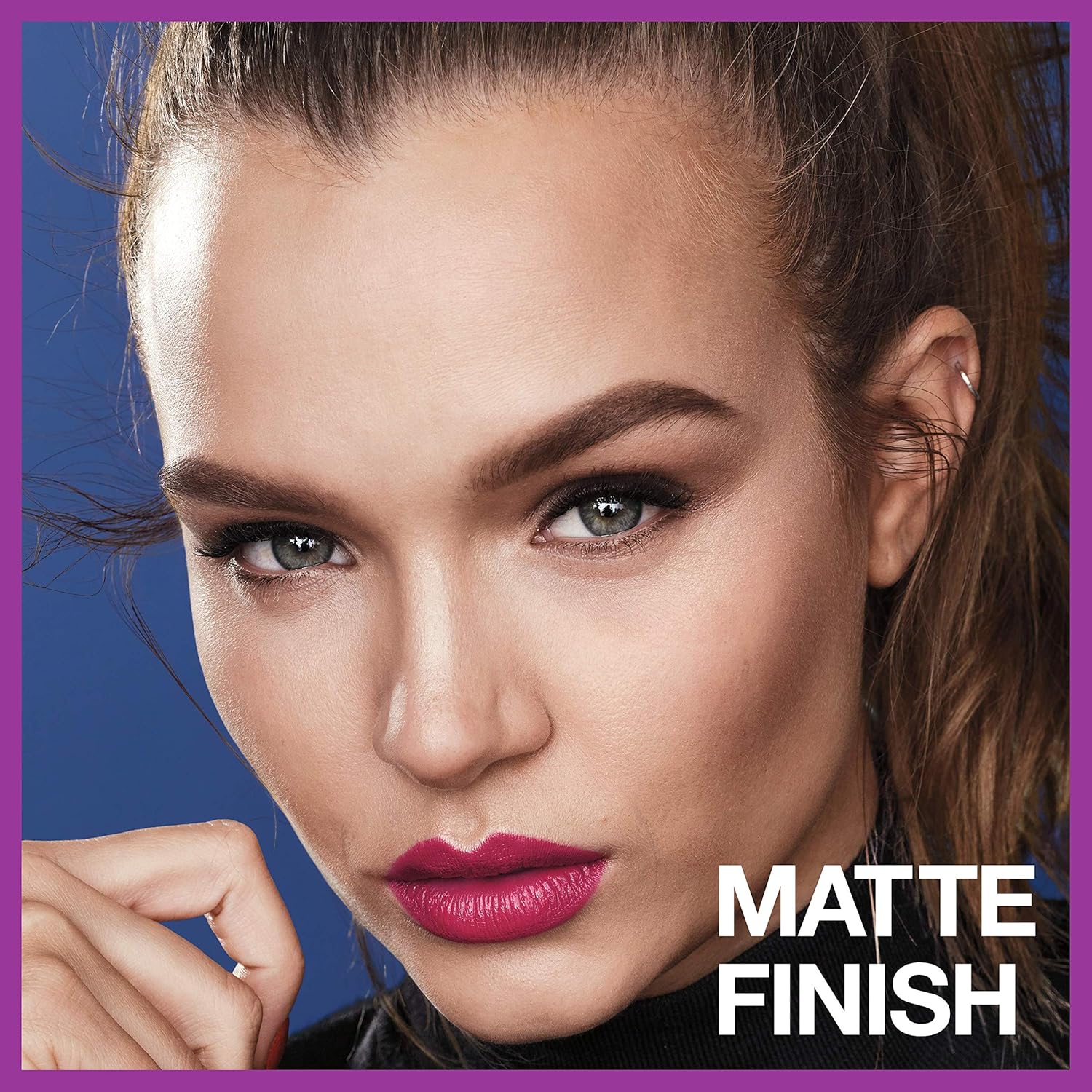 A close-up of a model's face demonstrating the flawless, shine-free matte finish achieved after using the Maybelline setting spray - Khayest