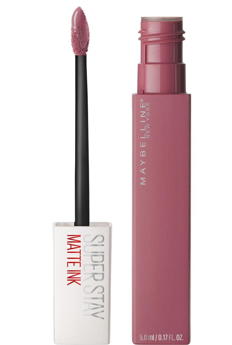 An open tube and applicator of the Maybelline Super Stay Matte Ink liquid lipstick in the popular pink shade 'Lover' - Khayest