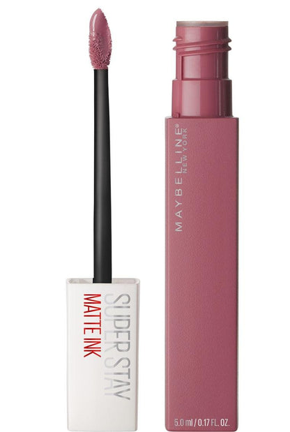 An open tube and applicator of the Maybelline Super Stay Matte Ink liquid lipstick in the popular pink shade 'Lover' - Khayest