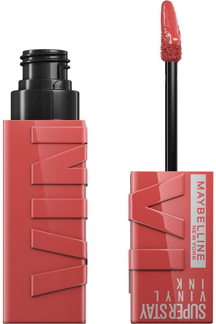 An open tube and applicator of the Maybelline Superstay Vinyl Ink lipstick in the shade Peachy - Khayest