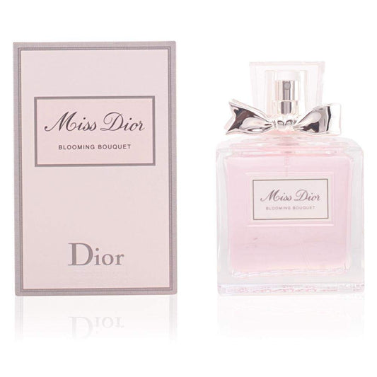 "Miss Dior Blooming Bouquet perfume bottle with iconic bow and matching box, floral Dior perfume for women, 100ml."