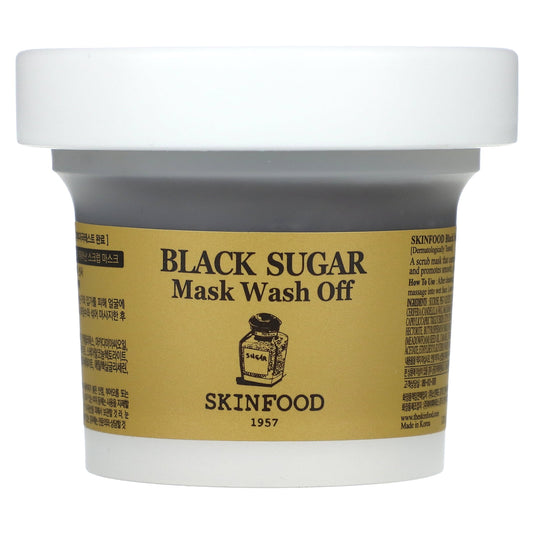 SKINFOOD Black Sugar Mask Wash Off 120g (4.23 oz), Facial Hydrating and Nourishing Blackheads Exfoliator - Khayest