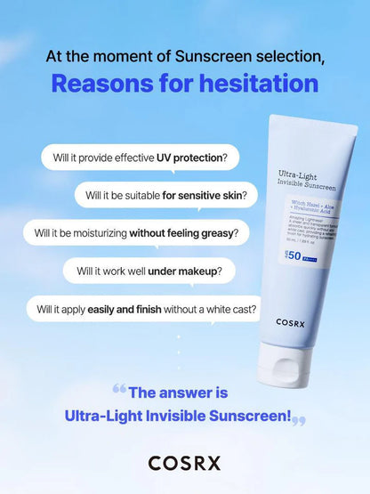 COSRX Ultra Light Invisible Face Sunscreen SPF50 PA++++ 50ml - Khayest