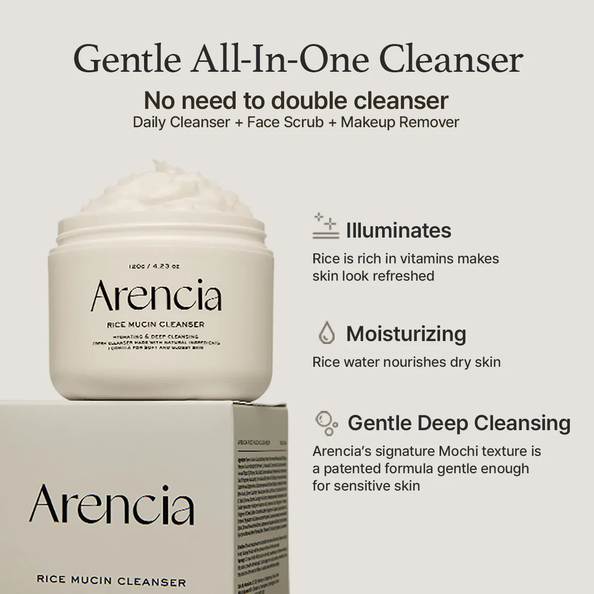 Arencia Rice Mucin Cleanser 120g - Khayest