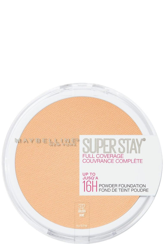 The Maybelline Foundation Super Stay 16H Full Coverage Powder compact in the shade 312 Golden Dore.