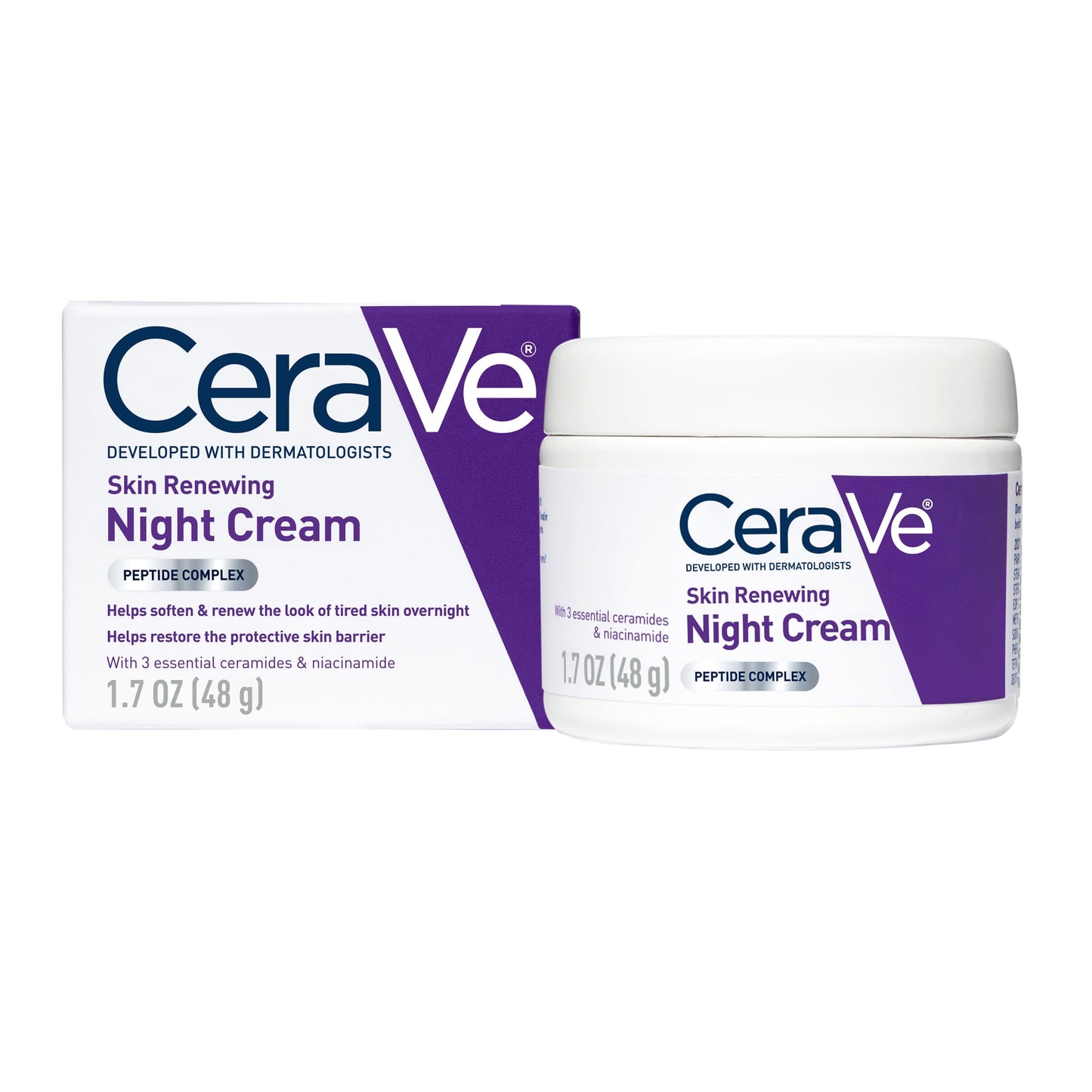 CeraVe Skin Renewing Face Night Cream with Peptide Complex & Hyaluronic Acid for All Skin Types, 1.7 oz - Khayest