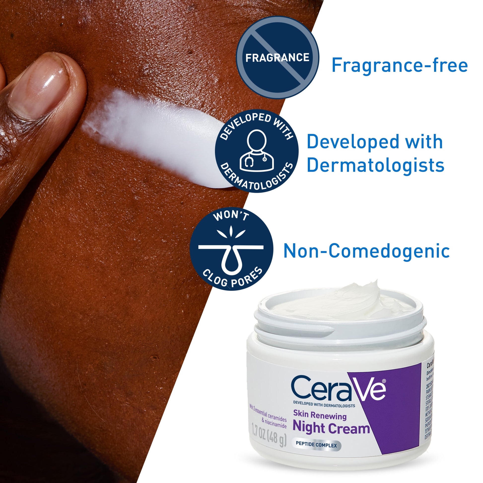 CeraVe Skin Renewing Face Night Cream with Peptide Complex & Hyaluronic Acid for All Skin Types, 1.7 oz - Khayest