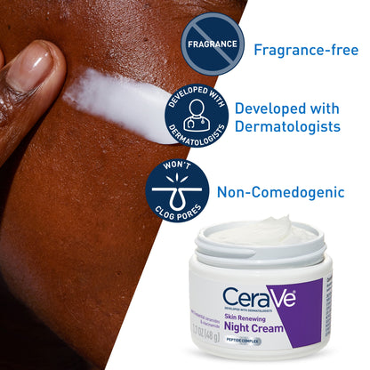 CeraVe Skin Renewing Face Night Cream with Peptide Complex & Hyaluronic Acid for All Skin Types, 1.7 oz - Khayest