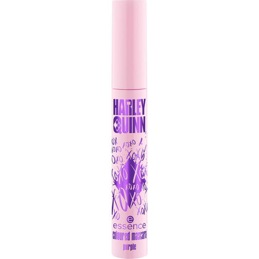 Purple mascara with Harley Quinn branding on a white background