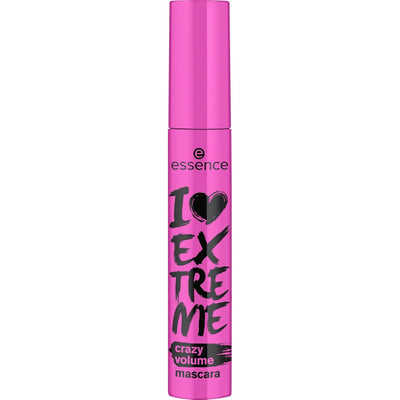 Pink mascara tube with black text on a white background
