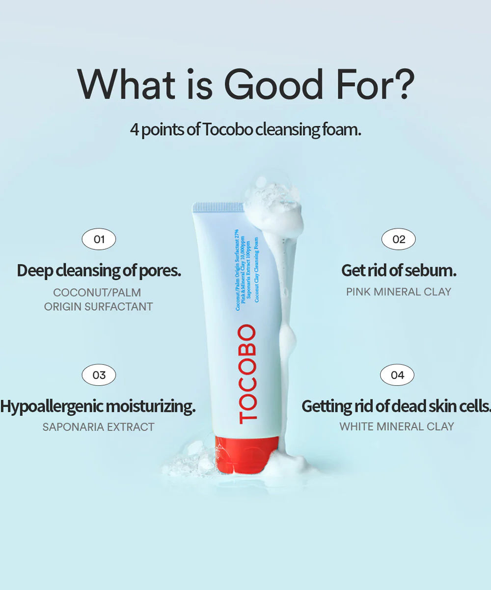 TOCOBO Coconut Clay Face Cleansing Foam Wash 150ml - Khayest