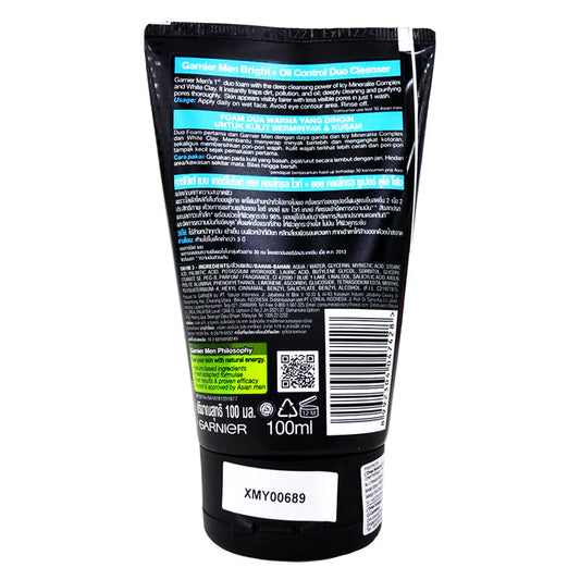 Garnier Men Oil Control Bright + Oil Control Super Duo Foam Face Wash 100Ml - Khayest