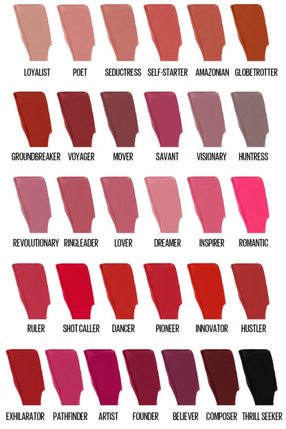 Shade chart showing the full range of colors for the Maybelline Super Stay Matte Ink liquid lipstick collection - Khayest
