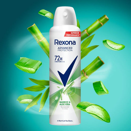 Rexona 72 Hour Bamboo & Aloe Vera Antiperspirant Deodorant Spray 200ml – MotionSense™ Long-Lasting Freshness - Khayest