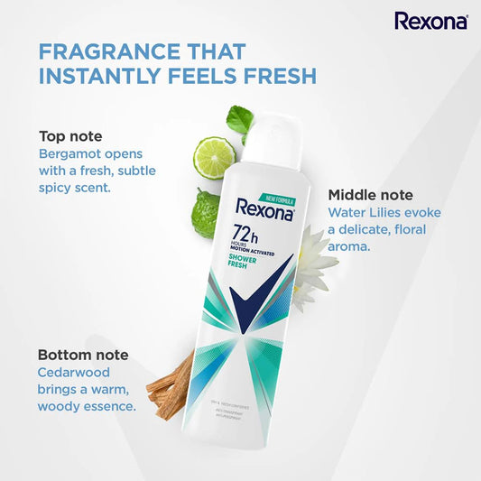 Rexona Shower Fresh Antiperspirant Deodorant Spray 200ml – 72H MotionSense™ Freshness - Khayest